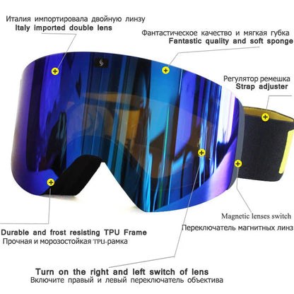 Ski Magnetic Goggles with Double Layer Polarized Lens Skiing Anti-fog UV400 Snowboard Goggles Men Women Ski Glasses Eyewear