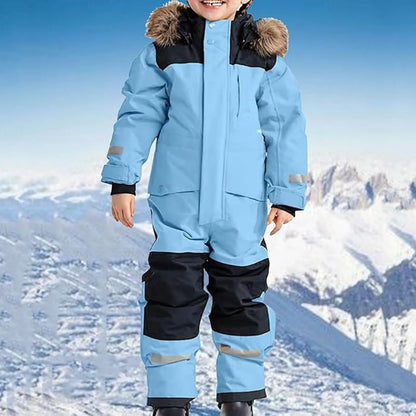 2024 Kids Thermal Windproof Ski Overall Winter Warm Snow Overall Winter Suit With Removable Hood Mud Suit Outdoor Softshell Suit