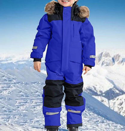 2024 Kids Thermal Windproof Ski Overall Winter Warm Snow Overall Winter Suit With Removable Hood Mud Suit Outdoor Softshell Suit