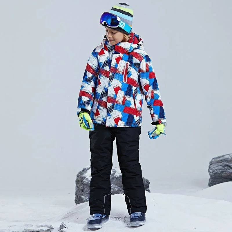 Children Thermal Ski Suit Waterproof Pants+Jacket Boy Girl Winter Sports Windproof quality Kid Skiing and snowboard 2pcs Suits