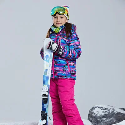 Children Thermal Ski Suit Waterproof Pants+Jacket Boy Girl Winter Sports Windproof quality Kid Skiing and snowboard 2pcs Suits