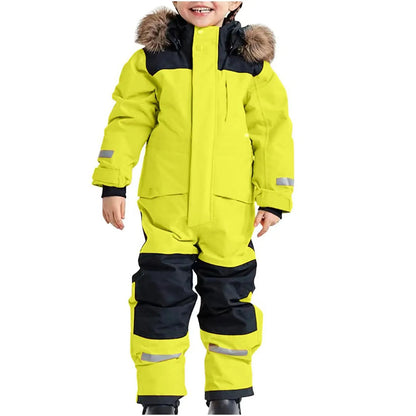 2024 Kids Thermal Windproof Ski Overall Winter Warm Snow Overall Winter Suit With Removable Hood Mud Suit Outdoor Softshell Suit