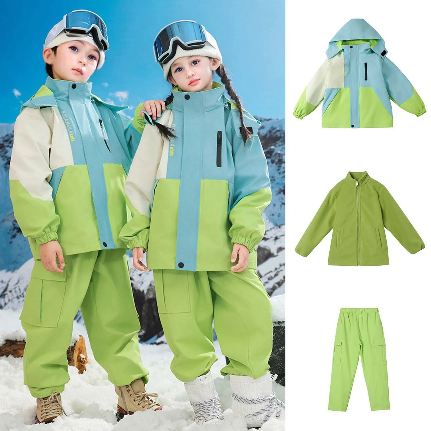 New Children's Ski Suit Boys and Girls Thickened Warm Three-Proof Shell Jacket Primary School Детский горнолыжный костюм