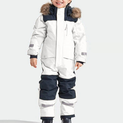 2024 Kids Thermal Windproof Ski Overall Winter Warm Snow Overall Winter Suit With Removable Hood Mud Suit Outdoor Softshell Suit