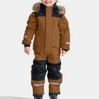 2024 Kids Thermal Windproof Ski Overall Winter Warm Snow Overall Winter Suit With Removable Hood Mud Suit Outdoor Softshell Suit