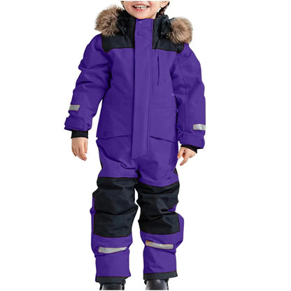 2024 Kids Thermal Windproof Ski Overall Winter Warm Snow Overall Winter Suit With Removable Hood Mud Suit Outdoor Softshell Suit