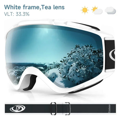 Findway Adult Ski Goggles Double Layer Len Anti-fog 100% Anti-UV OTG Design & Snow Goggles for Youth Outdoor Skiing