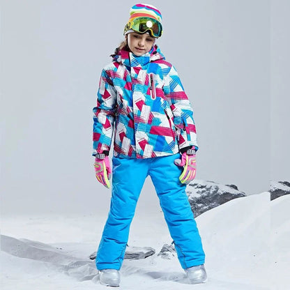 Children Thermal Ski Suit Waterproof Pants+Jacket Boy Girl Winter Sports Windproof quality Kid Skiing and snowboard 2pcs Suits