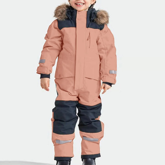 2024 Kids Thermal Windproof Ski Overall Winter Warm Snow Overall Winter Suit With Removable Hood Mud Suit Outdoor Softshell Suit