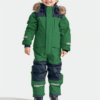 2024 Kids Thermal Windproof Ski Overall Winter Warm Snow Overall Winter Suit With Removable Hood Mud Suit Outdoor Softshell Suit