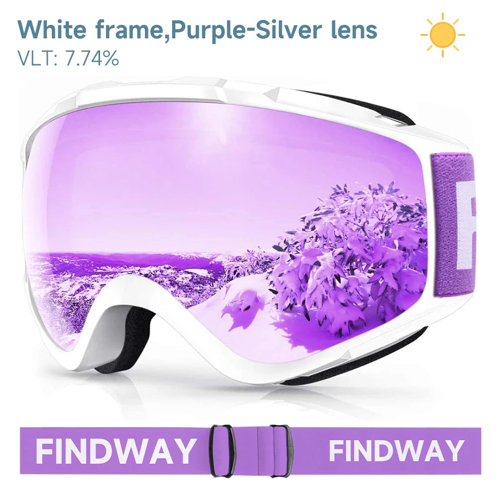 Findway Adult Ski Goggles Double Layer Len Anti-fog 100% Anti-UV OTG Design & Snow Goggles for Youth Outdoor Skiing