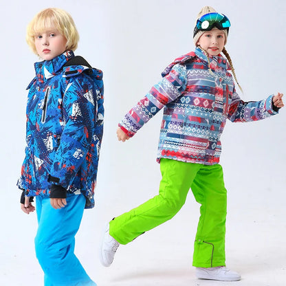 Children clothing Set Thermal Ski Suit Waterproof Pants Jacket Boy Girl Winter Sports Windproof clothes snowsuit Kid Skiing 2pcs