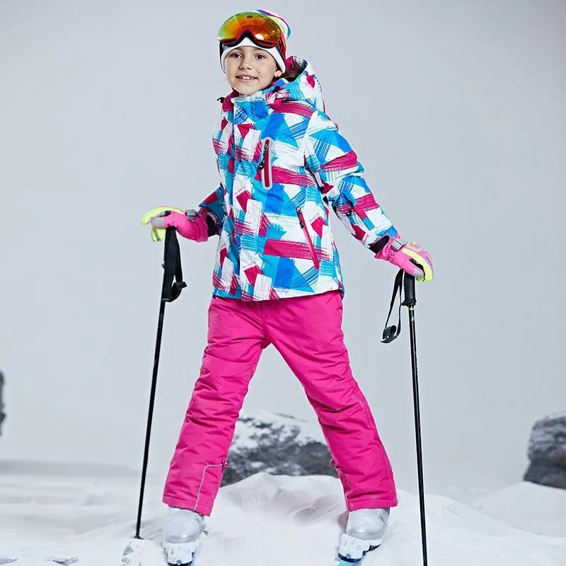 Children Thermal Ski Suit Waterproof Pants+Jacket Boy Girl Winter Sports Windproof quality Kid Skiing and snowboard 2pcs Suits