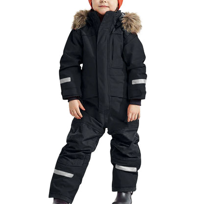 2024 Kids Thermal Windproof Ski Overall Winter Warm Snow Overall Winter Suit With Removable Hood Mud Suit Outdoor Softshell Suit